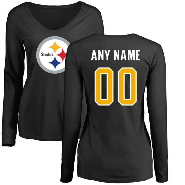 Women Pittsburgh Steelers NFL Pro Line Black Custom Name and Number Logo Slim Fit Long Sleeve T-Shirt->->Sports Accessory